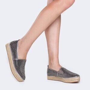 Steve Madden Chopur Embellished Espadrilles Silver Loafer Slip On Flats Sz 8B